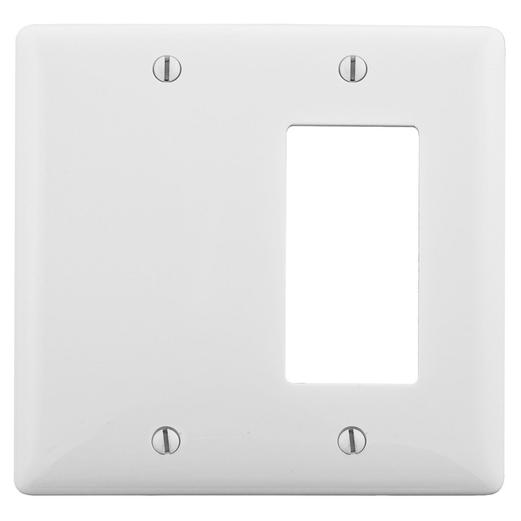 Product image for Hubbell NPJ1326W 2-Gang White Nylon Medium 1-Decorator Switch 1-Blank Box Mount Combination Wallplate