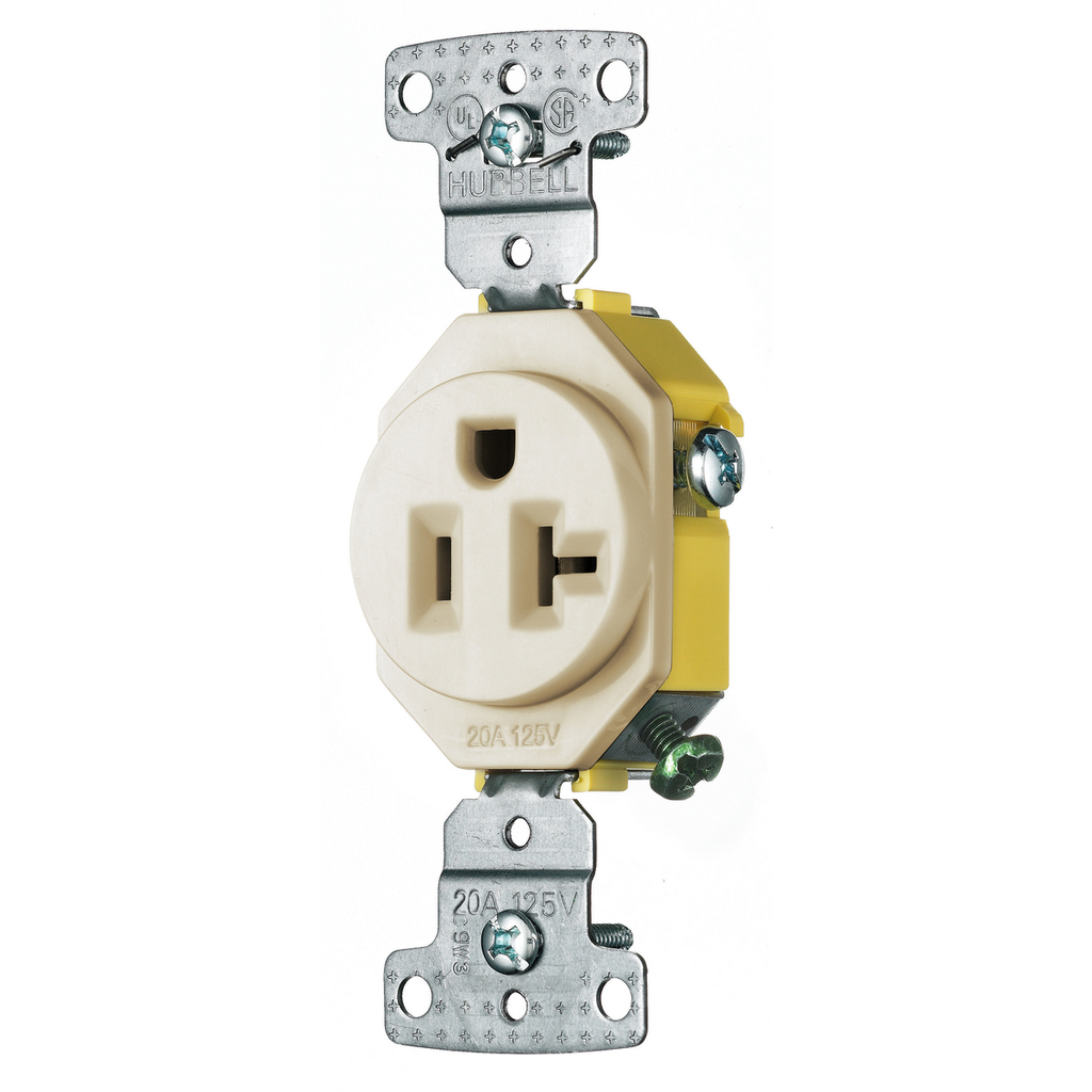 Product image for Hubbell Wiring Devices RR201LA 20 Amp 125 Volt 2-Pole 3-Wire NEMA 5-20R Light Almond Single Receptacle