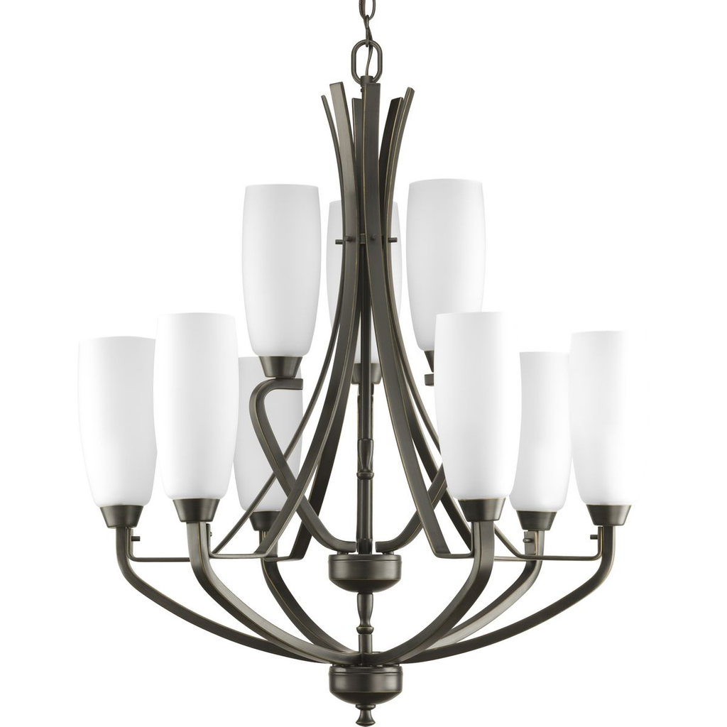 Product image for Progress P4439-20 Wisten Collection Nine-Light Antique Bronze Etched Glass Modern Chandelier Light