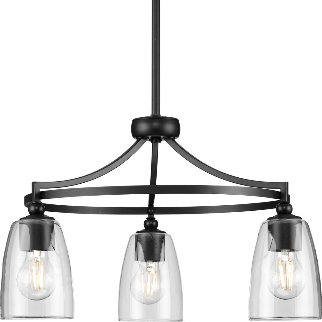 Product image for Progress P400295-31M Parkhurst Collection Three-Light New Traditional Matte Black Clear Glass Chandelier Light