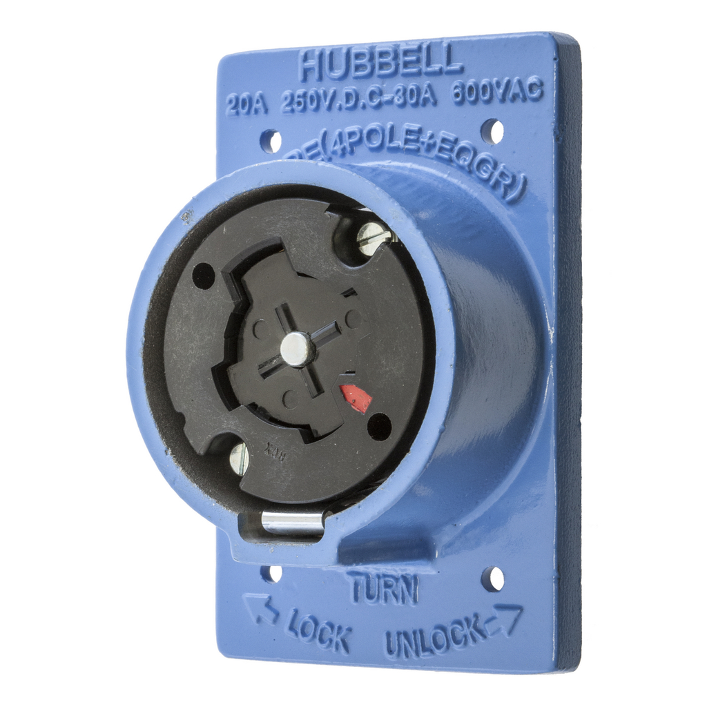 Product image for Hubbell HBL25403H/LOCK Receptacle, 4P5W, 30A 600V