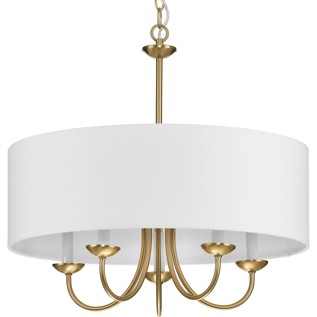 Product image for Progress P4217-109 Drum ShadeCollection Five-Light Brushed Bronze White Fabric Shade New Traditional Chandelier Light