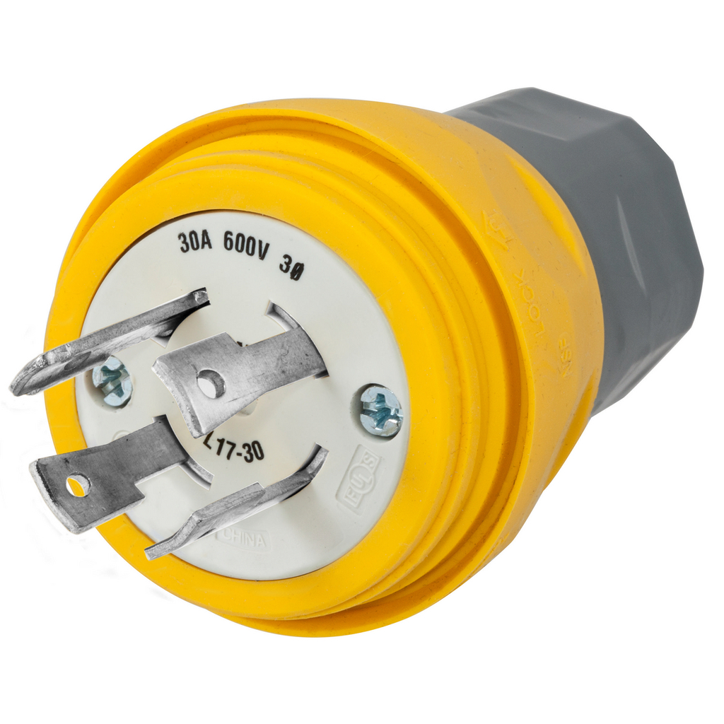 Product image for Hubbell HBL28W77 Plug, w/TIGHT, 3P 30A 600V, L17-30P, YL