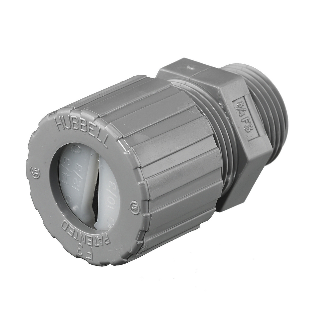 Product image for Hubbell UFC0003CR 3/4 Inch Hub 0.2 to 0.6 Inch Nylon Underground Feeder Connector