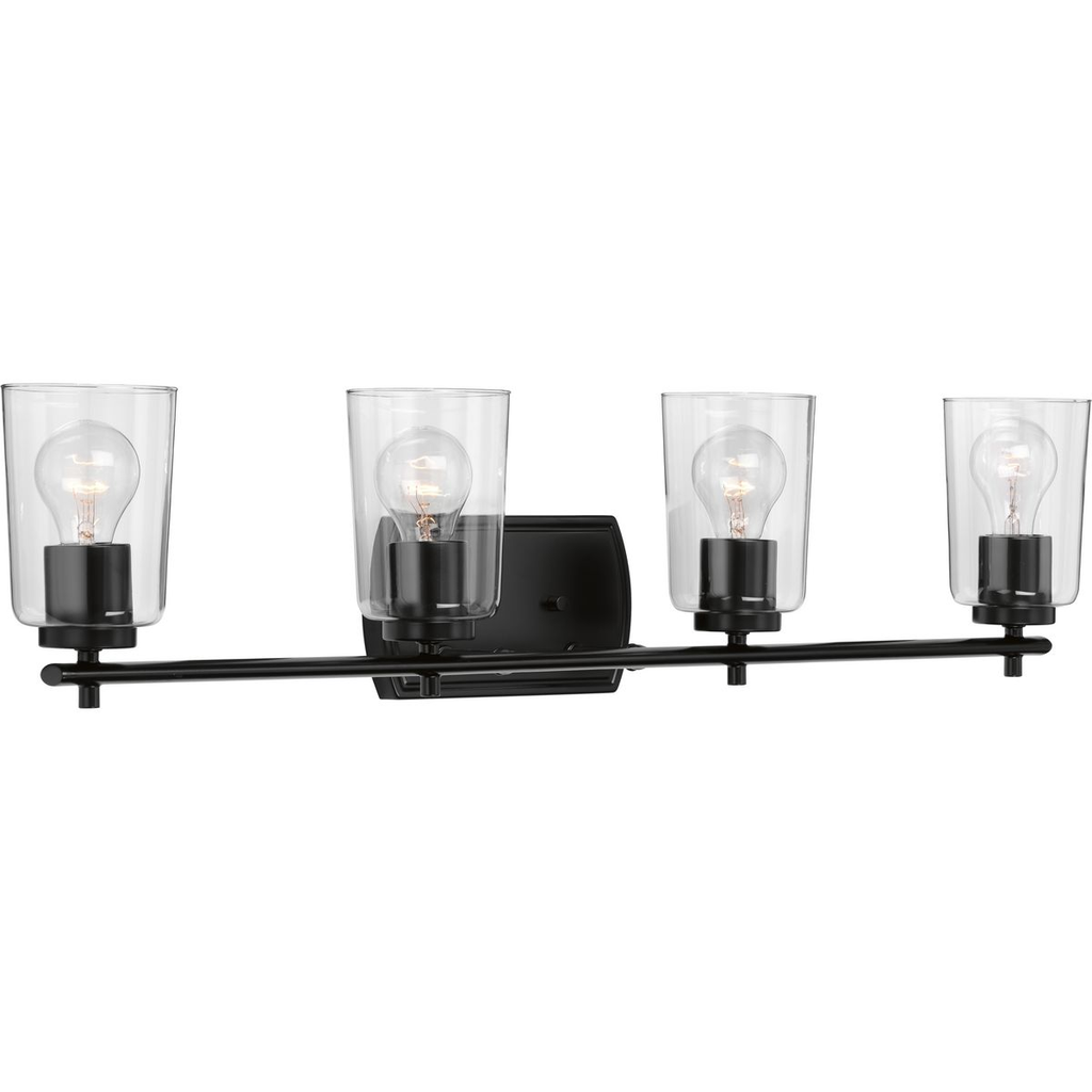 Product image for Progress P300157-031 Adley Collection Four-Light Matte Black Clear Glass New Traditional Bath Vanity Light