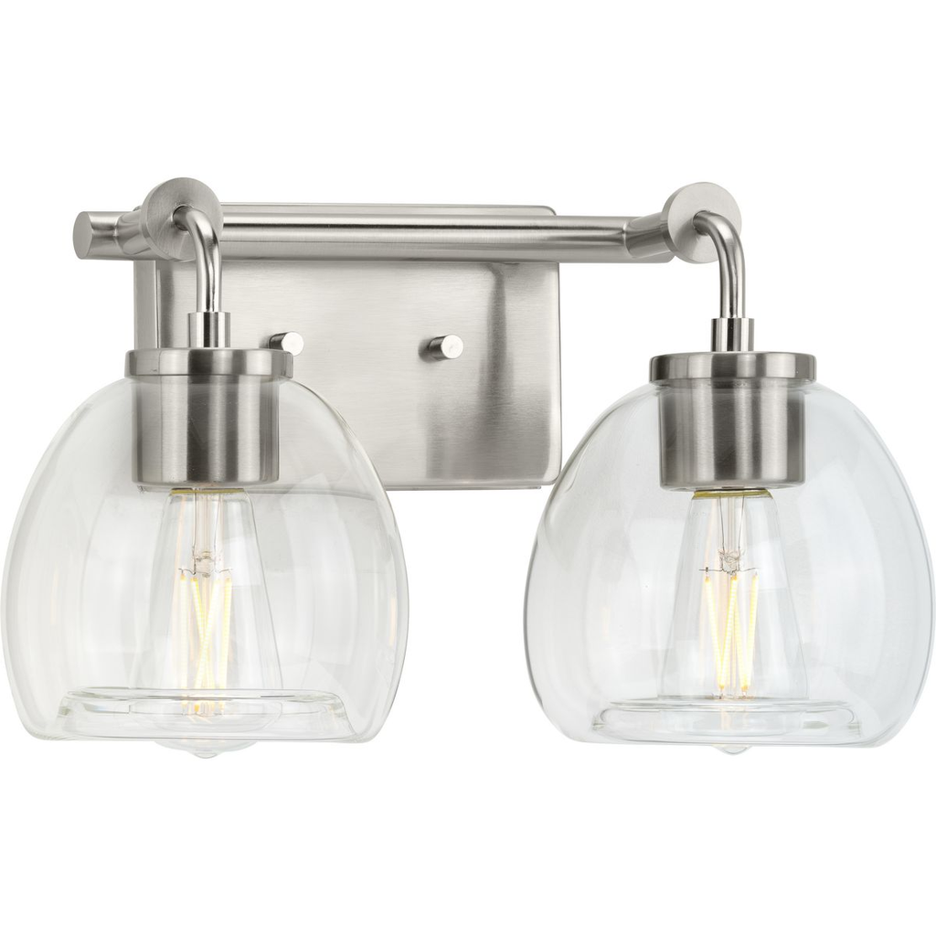 Product image for Progress P300346-009 Caisson Collection Two-Light Brushed Nickel Clear Glass Urban Industrial Bath Vanity Light