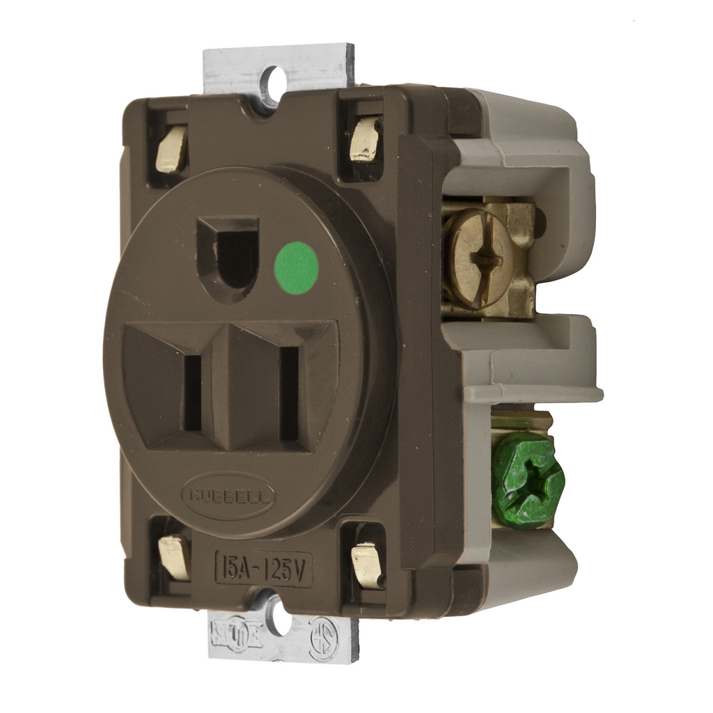 Product image for Hubbell HBL8284 PANEL MT Receptacle, HG, 15A 125V, 5-15R, BR