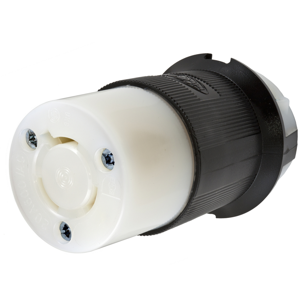 Product image for Hubbell HBL2353 20 Amp 600 Volt 2-Pole 3-Wire NEMA L9-20R Black and White Locking Connector Body
