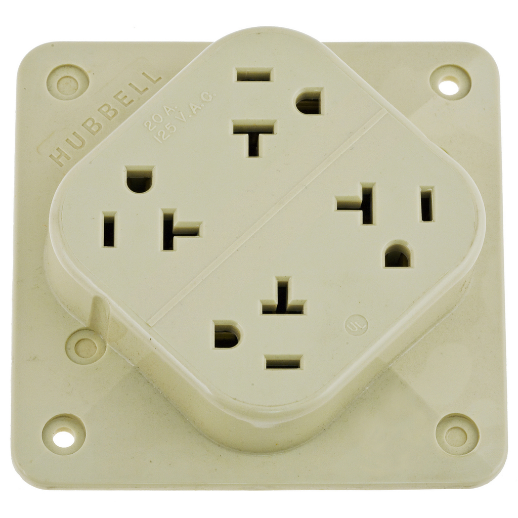 Mayer-DDS-Straight Blade Devices, Receptacles, 4- Plex, Commercial/Industrial Grade, 2-Pole 3-Wire Grounding, 20A 125V, 5- 20R, Ivory, Single Pack-1