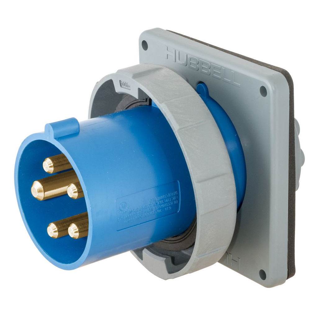 Product image for Hubbell HBL560B9W 60 Amp 120/208 Volt 3-Phase 4-Pole 5-Wire Watertight Watertight IEC Pin and Sleeve Inlet