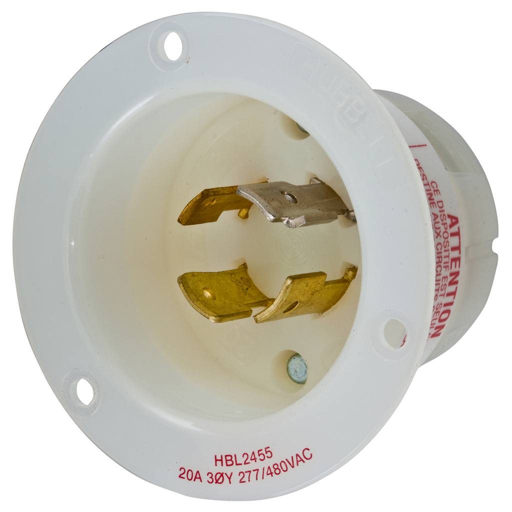 Product image for Hubbell HBL2455 Locking Flanged-INLT, 20A 3PH 120/208V, L19-20P