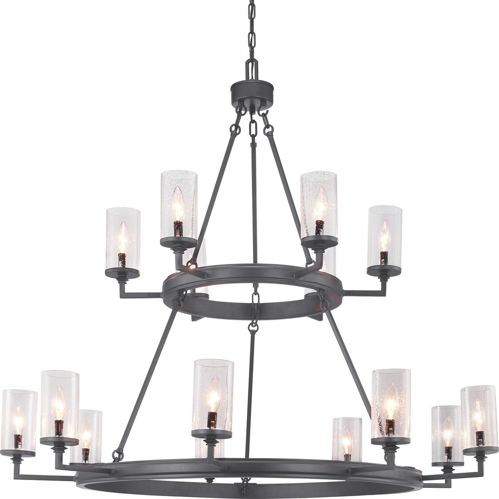 Product image for Progress P400166-143 Gresham Collection Fifteen-Light Graphite Clear Seeded Glass Farmhouse Chandelier Light