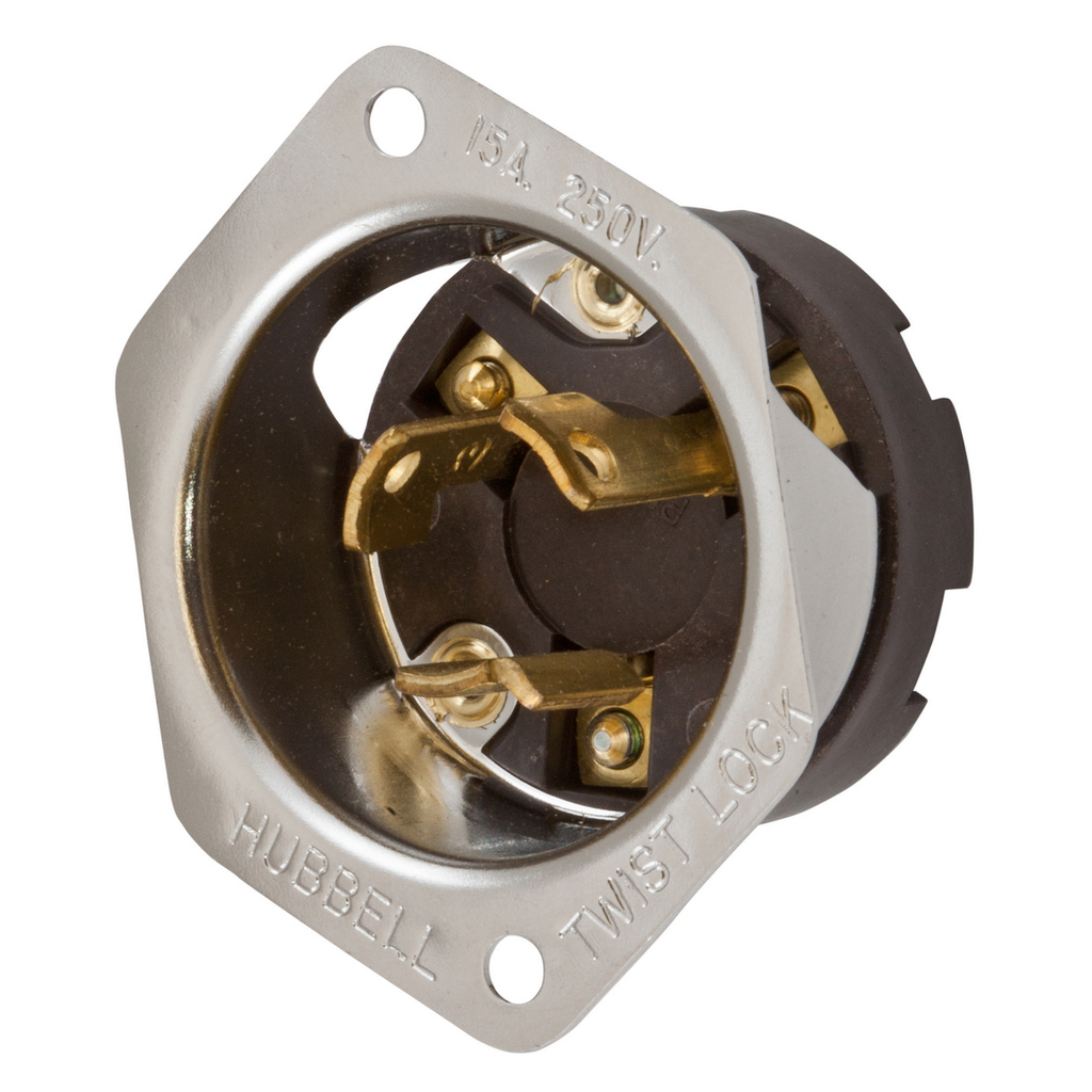 Product image for Hubbell HBL4586 Locking Flanged-INLT, 15A 250V, L6-15P, METALLIC