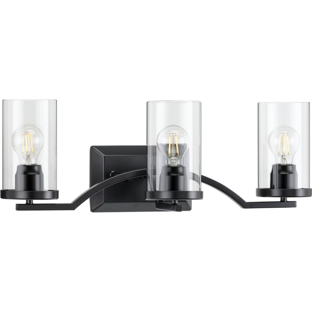 Product image for Progress P300258-031 Lassiter Collection Three-Light Matte Black Clear Glass Modern Bath Vanity Light