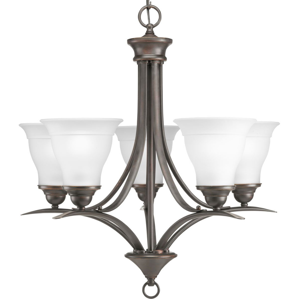 Product image for Progress P4328-20 Trinity Collection Five-Light Antique Bronze Etched Glass Traditional Chandelier Light