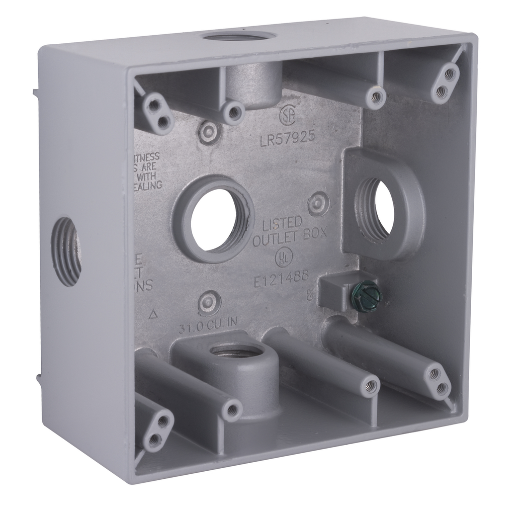 Product image for Raco 5334-0 Two Gang Weatherproof Box, (5) 1/2" Outlets