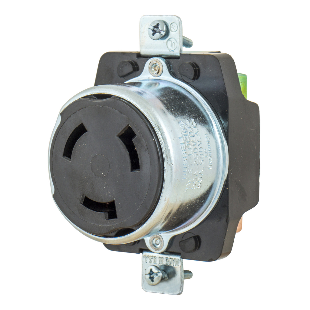Product image for Hubbell HBL3769 50 Amp 600 VAC and 250 VDC 3-Pole 4-Wire Black Locking Receptacle