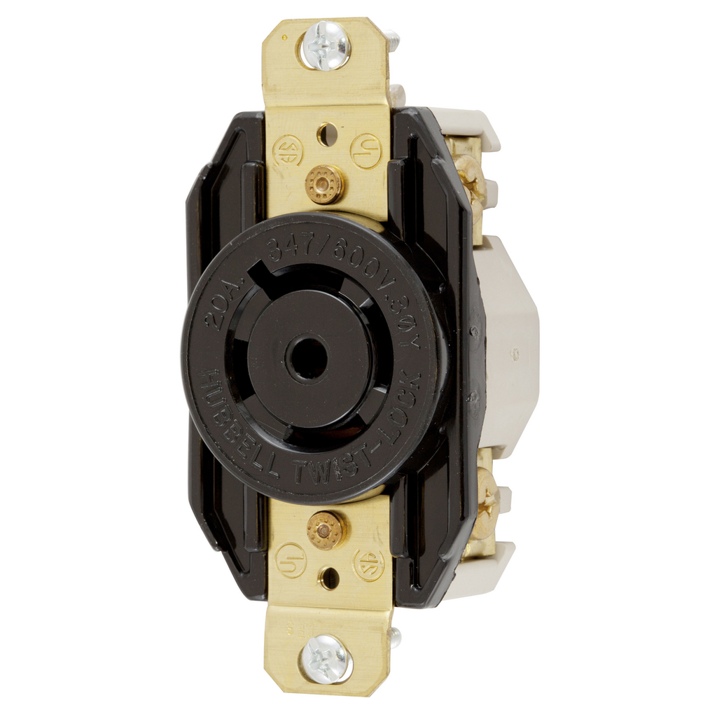 Product image for Hubbell HBL2530 20 Amp 347/600 Volt 4-Pole 5-Wire NEMA L23-20R Black Single Flush Locking Receptacle