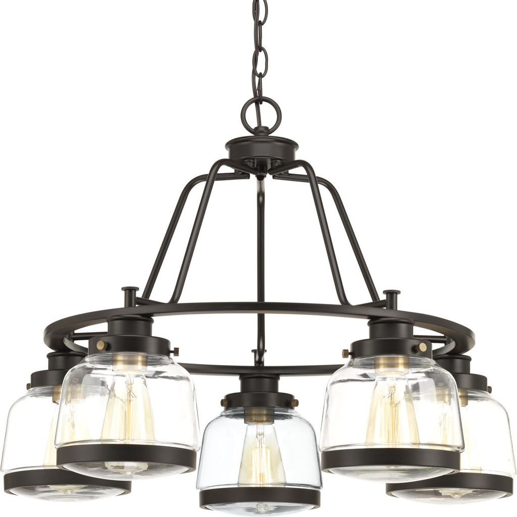 Product image for Progress P400058-020 Judson Collection Five-Light Antique Bronze Clear Glass Farmhouse Chandelier Light