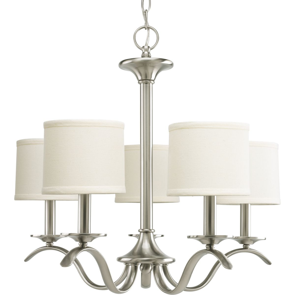 Product image for Progress P4635-09 Inspire Collection Five-Light Brushed Nickel Off-White Linen Shade Traditional Chandelier Light