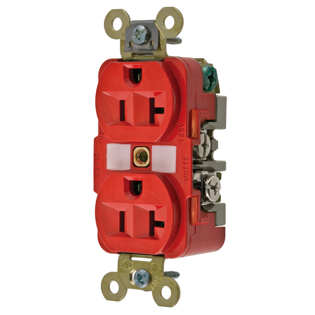 Product image for Hubbell HBL5362R 20 Amp 125 Volt 2-Pole 3-Wire NEMA 5-20R Red Straight Blade Duplex Receptacle