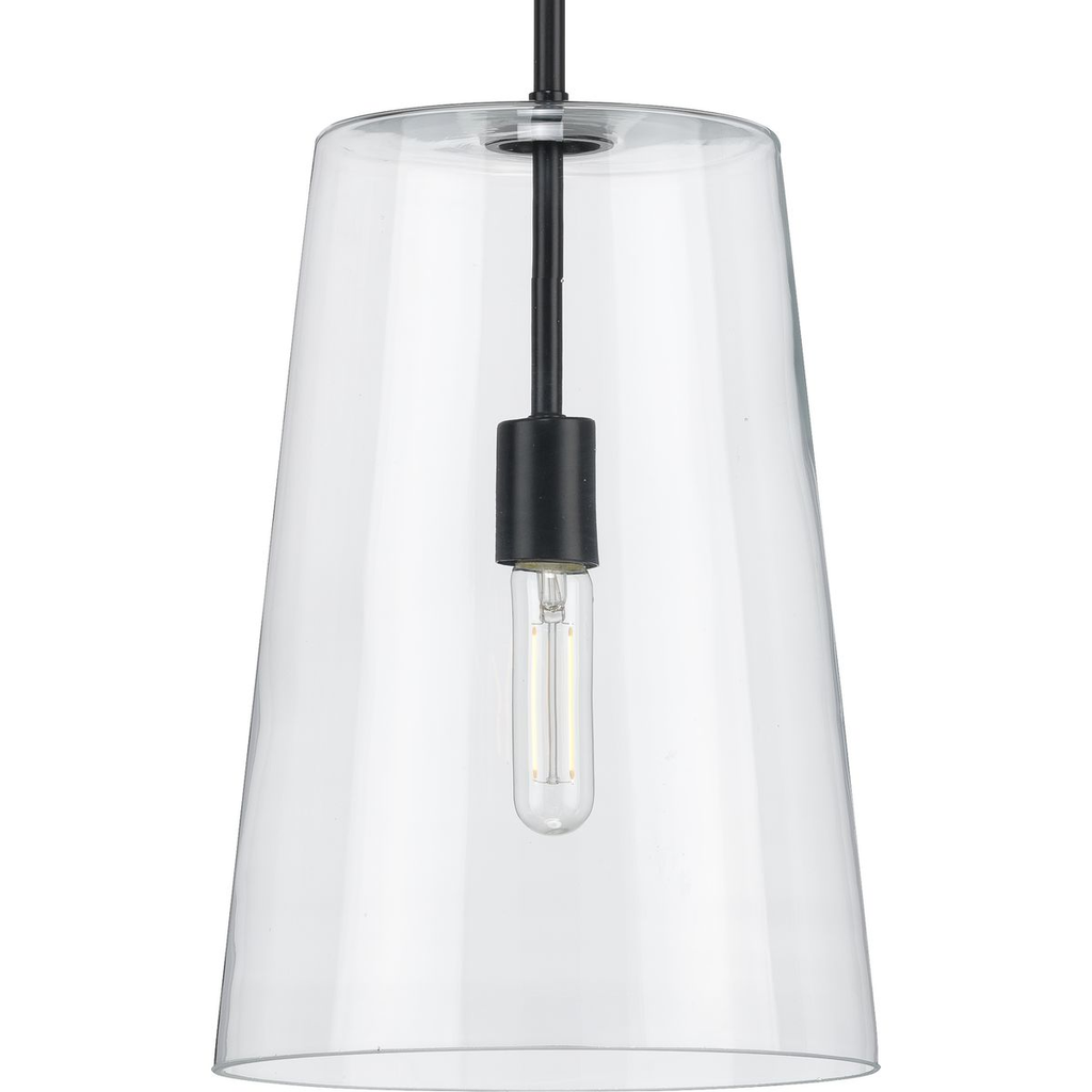 Product image for Progress P500242-031 Clarion Collection One-Light Matte Black Clear Glass Coastal Pendant Light