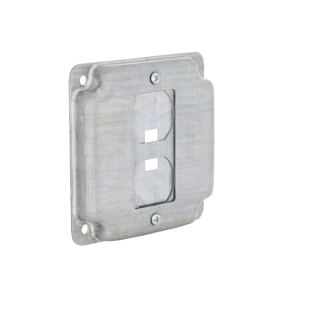 Product image for RACO 808U 4 Inch 1/2 Inch Raised 6.5 In. Pre-Galvanized Steel GFCI/Toggle Crushed Corner Square Box Exposed Work Cover