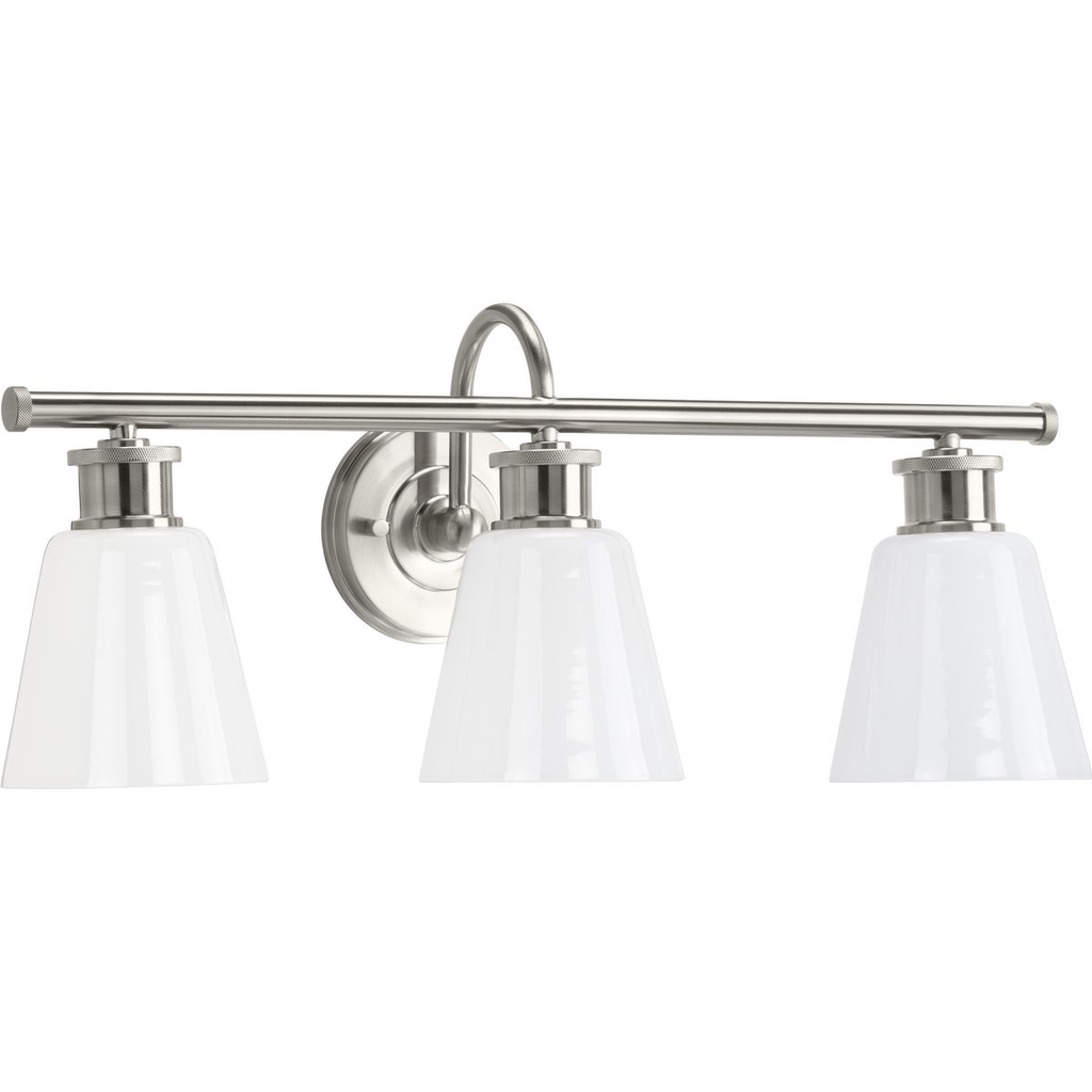 Product image for Progress P300316-009 Ashford Collection Three-Light Brushed Nickel and Opal Glass Farmhouse Style Bath Vanity Wall Light