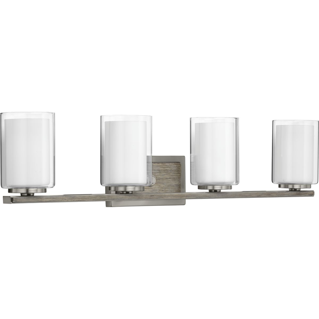 Product image for Progress P300218-009 Mast Collection Four-Light Brushed Nickel Clear Glass Coastal Bath Vanity Light