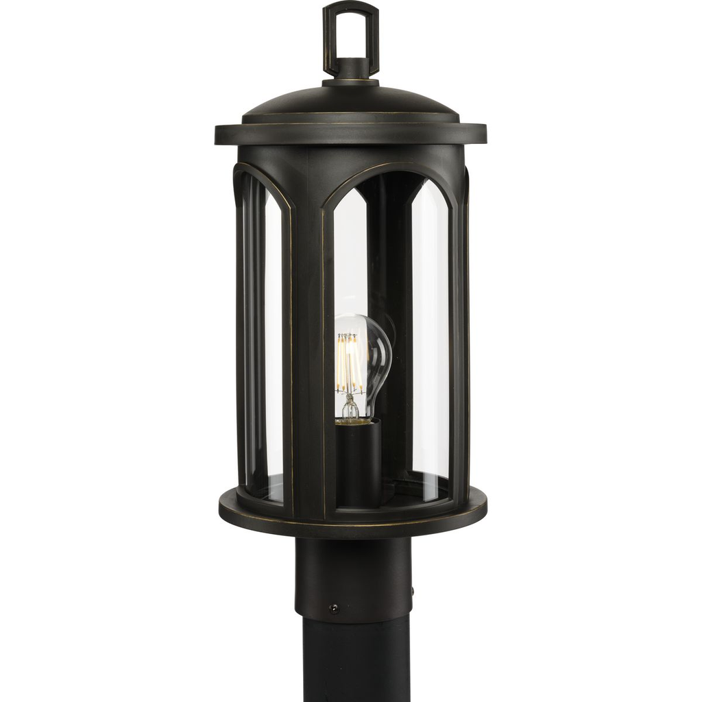 Product image for Progress P540033-020 Gables Collection One-Light Antique Bronze and Clear Glass Transitional Style Outdoor Post Lantern with DURASHIELD