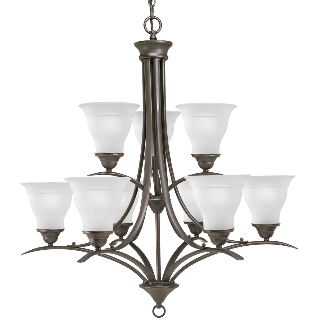 Product image for Progress P4329-20 Trinity Collection Nine-Light Antique Bronze Etched Glass Traditional Chandelier Light