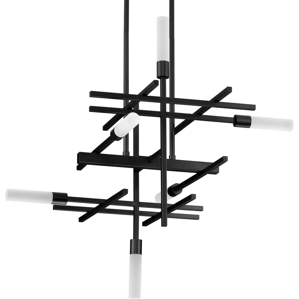 Product image for Progress P400264-031-30 Quadrant LED Collection Six-Light Matte Black Modern Style Chandelier Light