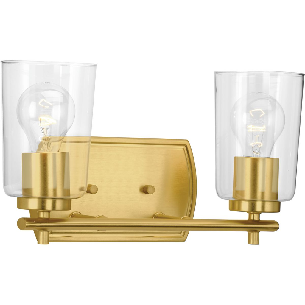 Product image for Progress P300155-012 Adley Collection Two-Light Satin Brass Clear Glass New Traditional Bath Vanity Light