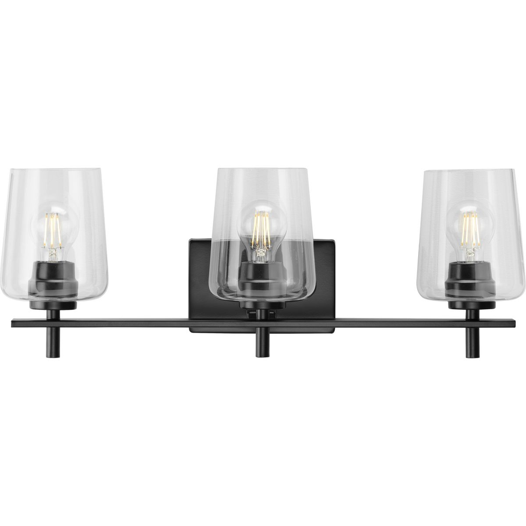 Three-light matte black bath vanity light