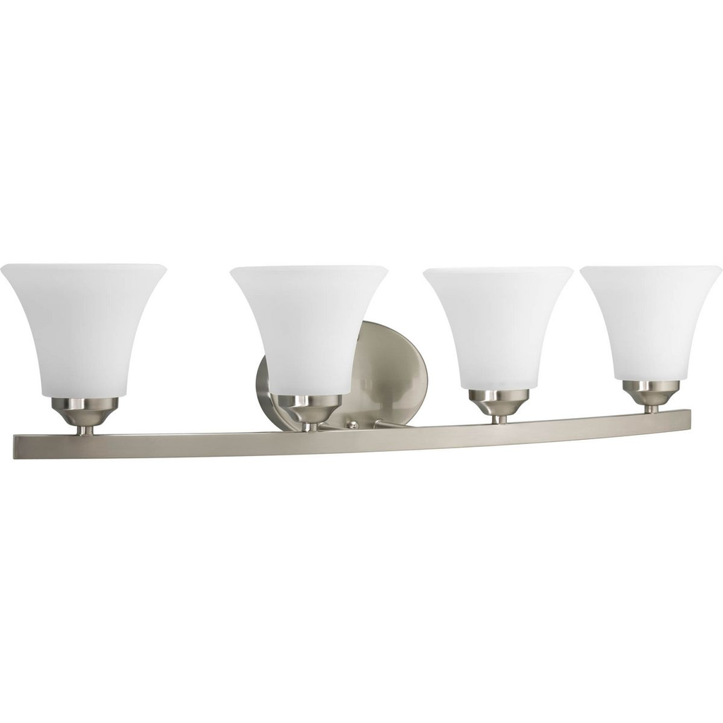 Product image for Progress P2011-09 Adorn Collection Four-Light Brushed Nickel Etched Glass Traditional Bath Vanity Light
