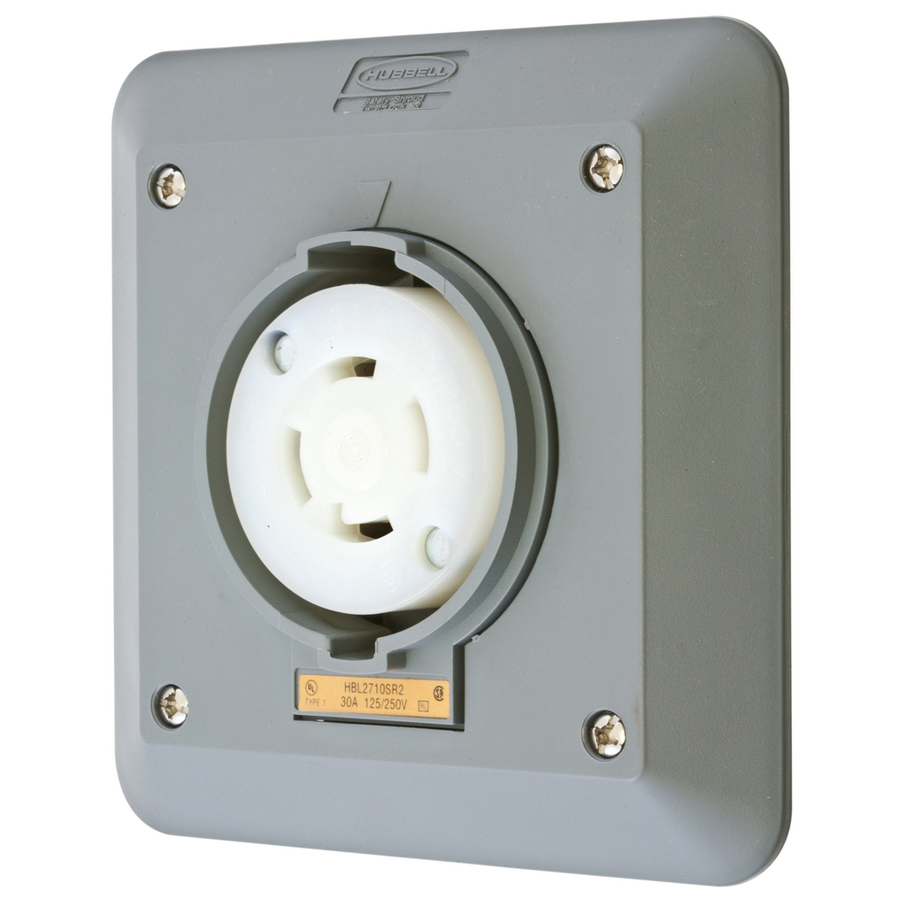 Product image for Hubbell HBL2710SR2 Locking S/SHRD Receptacle, L14-30R, 2G SURF MT, GY