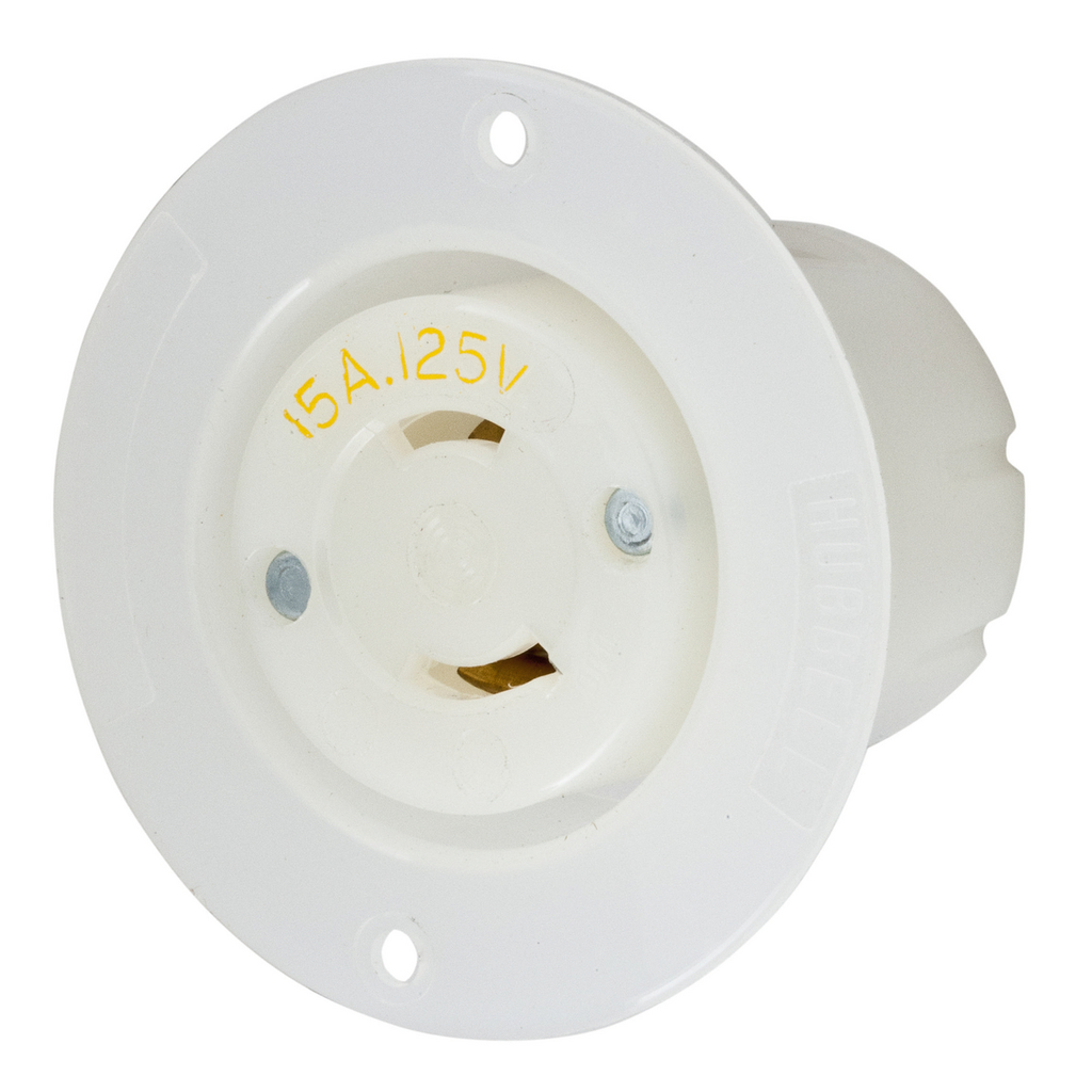 Product image for Hubbell HBL7526C 15 Amp 125 Volt 2-Pole 2-Wire NEMA L1-15R White Locking Flanged Receptacle