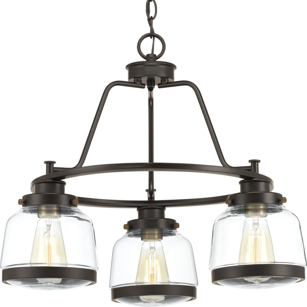 Product image for Progress P400057-020 Judson Collection Three-Light Antique Bronze Clear Glass Farmhouse Chandelier Light