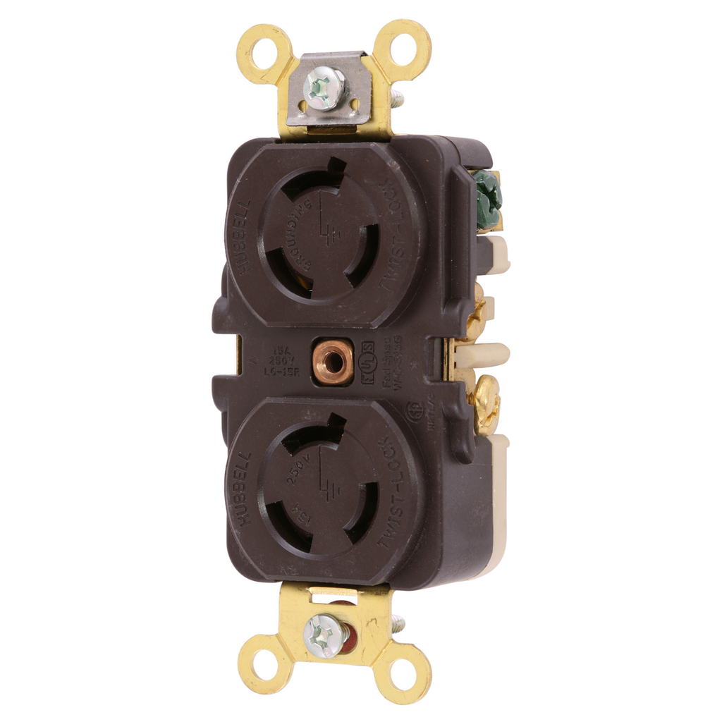 Product image for Hubbell HBL4550 15A 250V Twist-Lock Brown Duplex Receptacle