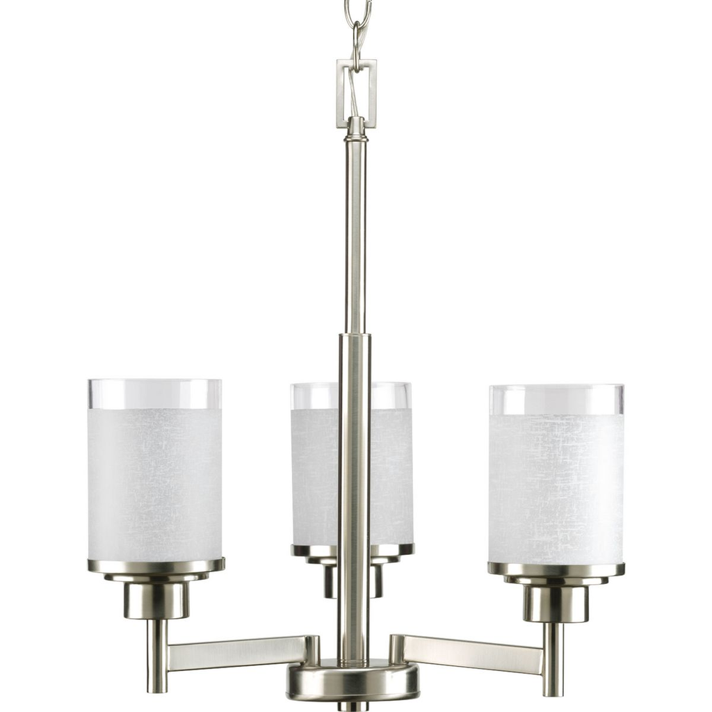 Product image for Progress P4458-09 Alexa Collection Three-Light Brushed Nickel Etched Linen With Clear Edge Glass Modern Chandelier Light