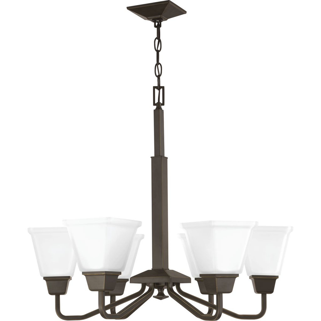 Product image for Progress P400119-020 Clifton Heights Collection Six-Light Antique Bronze Etched Glass Craftsman Chandelier Light