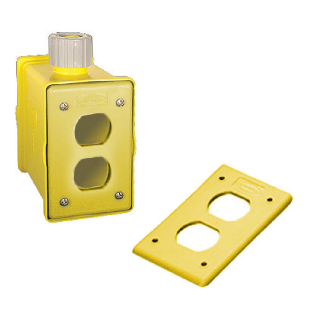 Product image for Hubbell HBLPOB1DY PORTABLE OUTLET BOX w/DUP, YELLOW PLATE