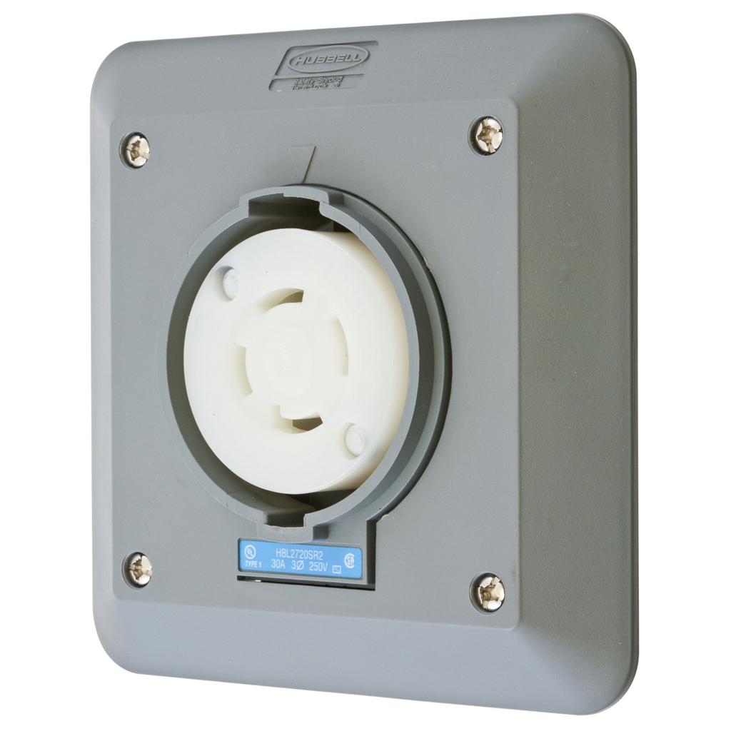 Product image for Hubbell HBL2720SR2 Locking S/SHRD Receptacle, L15-30R, 2G SURF MT, GY