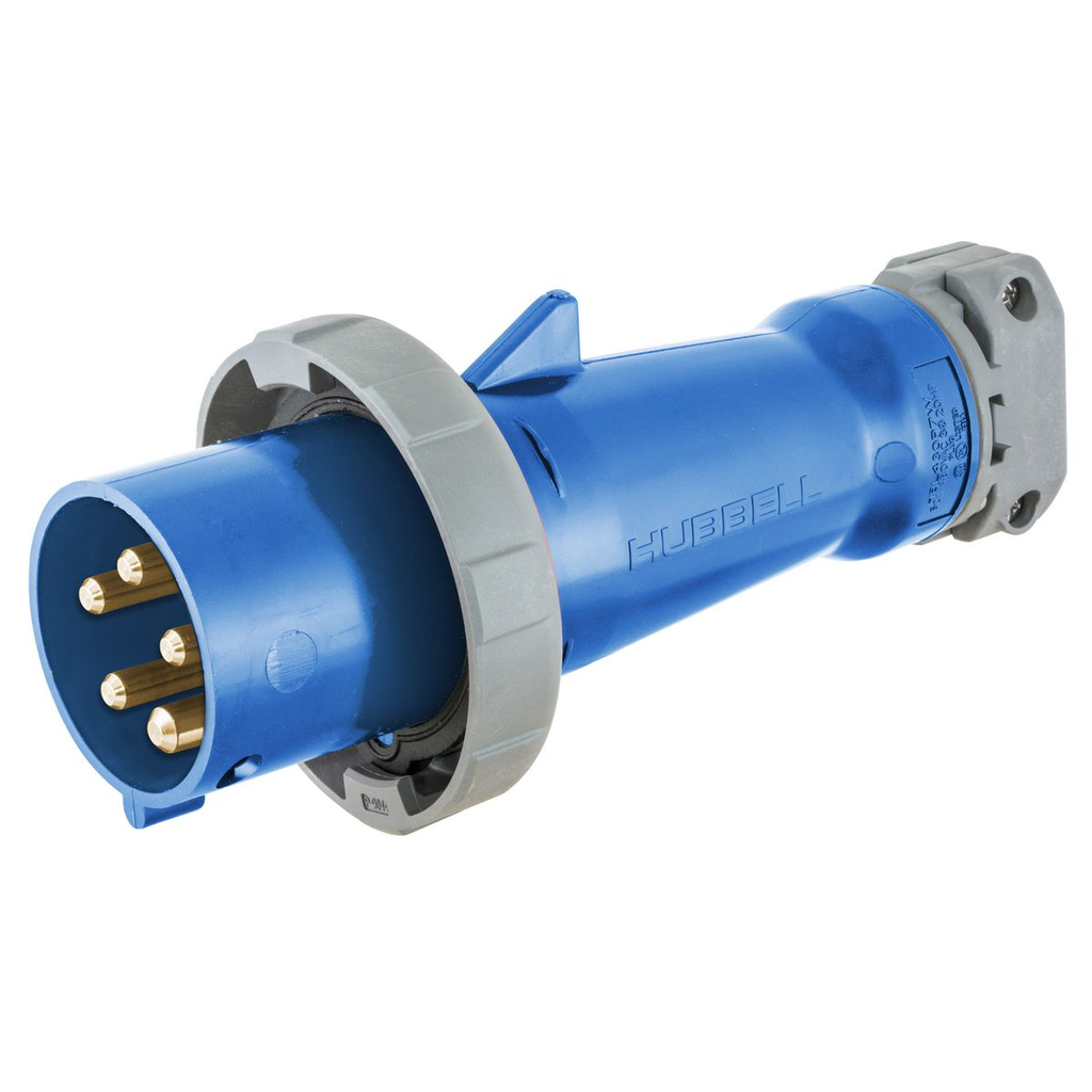 Product image for Hubbell HBL520P9W 20 Amp 120/208 Volt 4-Pole 5-Wire Blue Watertight IEC Pin and Sleeve Plug