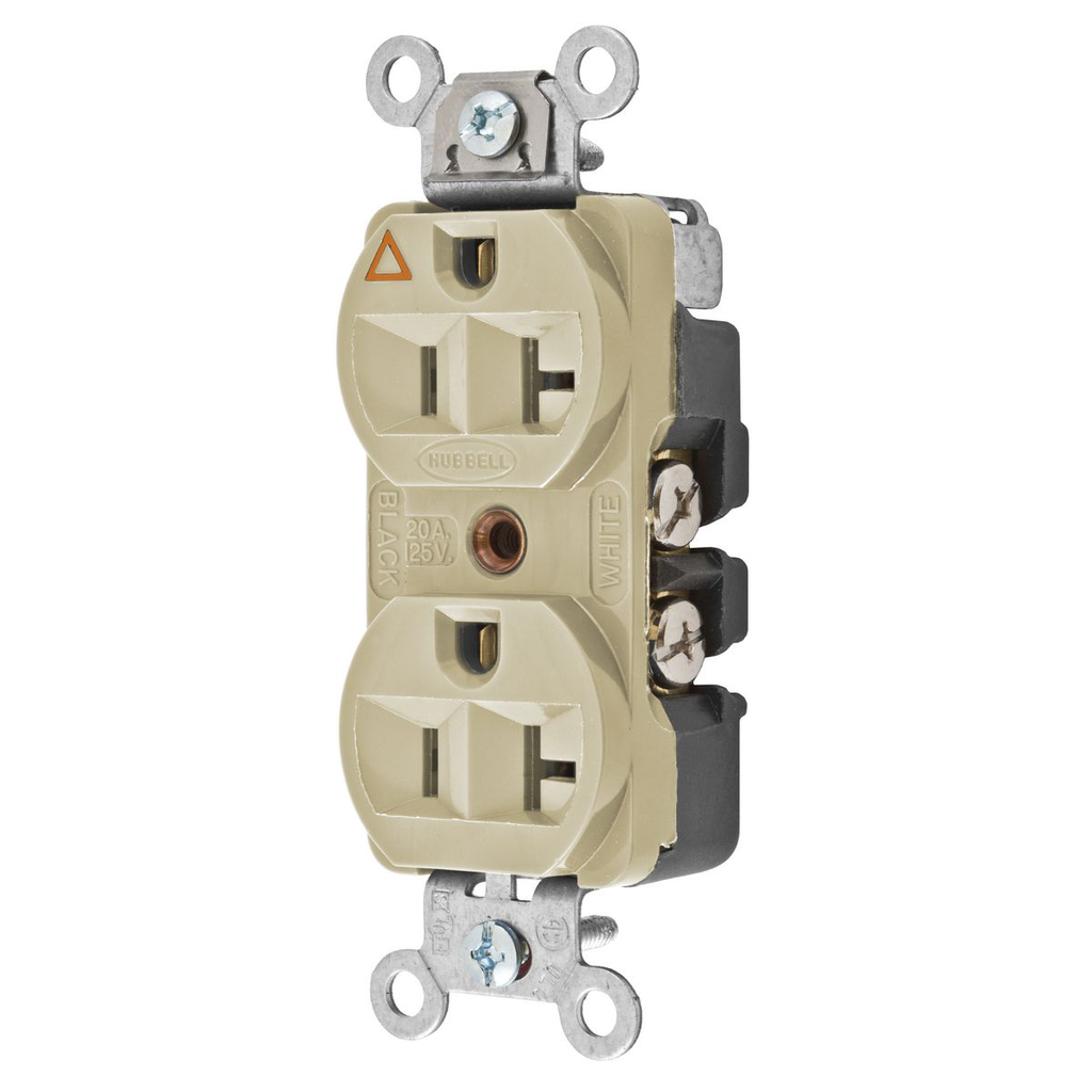 Product image for Hubbell CR5352IGI 20 Amp 125 Volt 2-Pole 3-Wire NEMA 5-20R Ivory Isolated Ground Duplex Receptacle