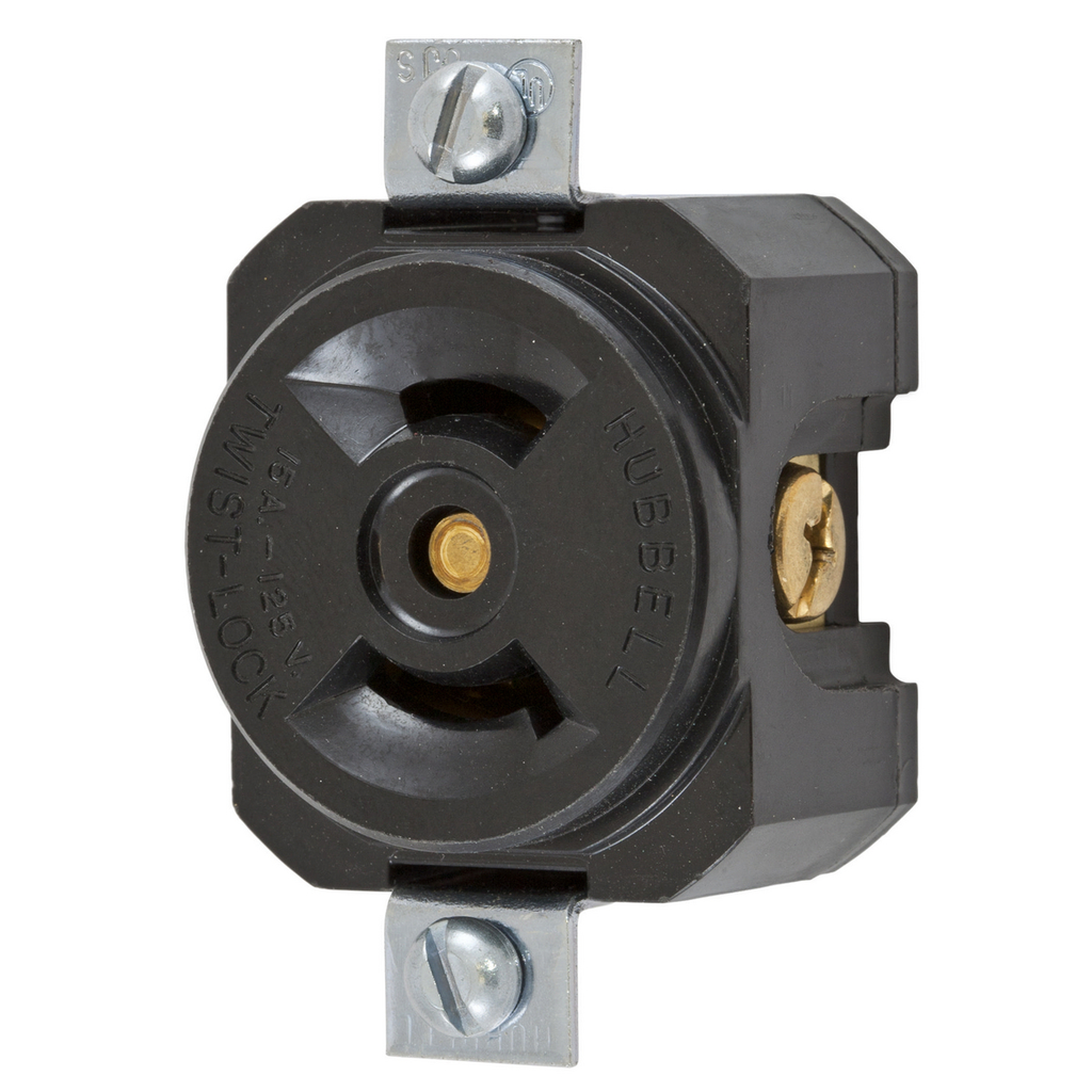 Product image for Hubbell HBL7498 Locking SGL SHRT STRP Receptacle, 15A 125V, L1-15R