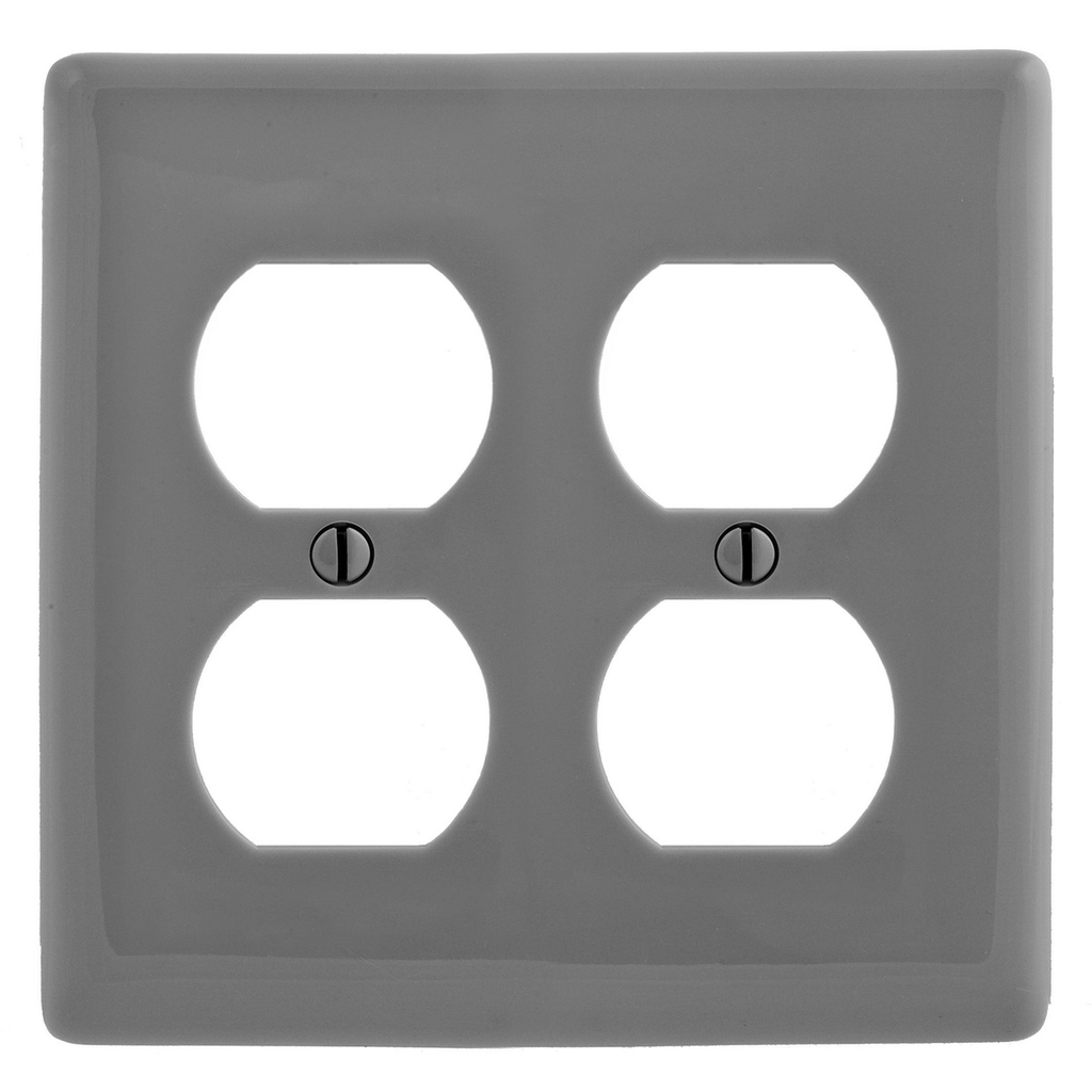 Product image for Hubbell Wiring Devices NPJ82GY 2-Gang Gray Nylon 2-Toggle Mid-Size Wall Plate