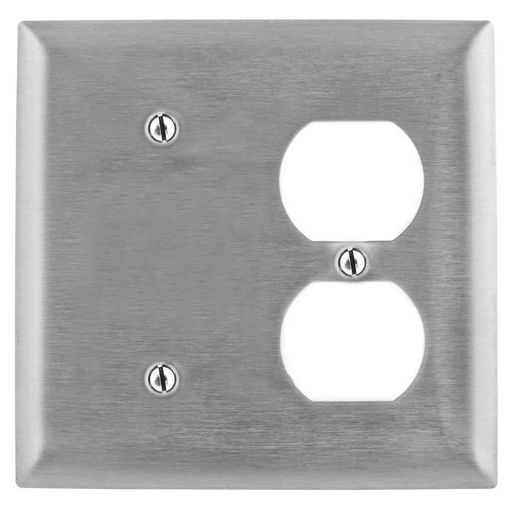 Mayer-DDS-Wallplates and Boxes, Metallic Plates, 2- Gang, 1 Blank 1) Duplex Opening, Standard Size, Stainless Steel-1