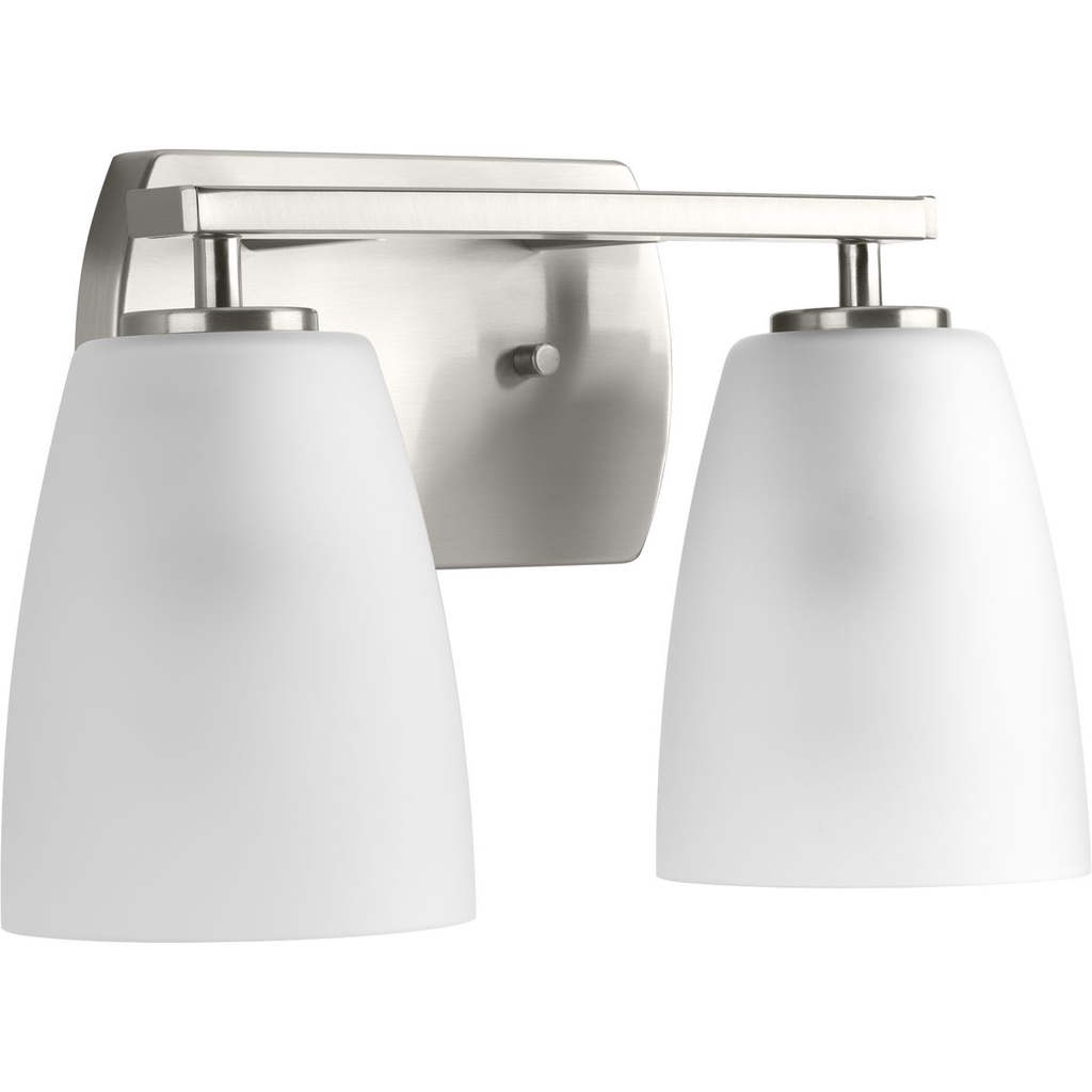 Product image for Progress P300132-009 Leap Collection Two-Light Brushed Nickel Etched Glass Modern Bath Vanity Light