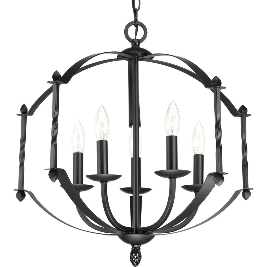 Product image for Progress P4710-31 Greyson Collection Five-Light Matte Black Farmhouse Chandelier Light